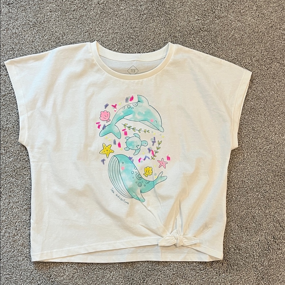 NWOT size 11-12 Kids White Dolphin Print Shirt 100% cotton